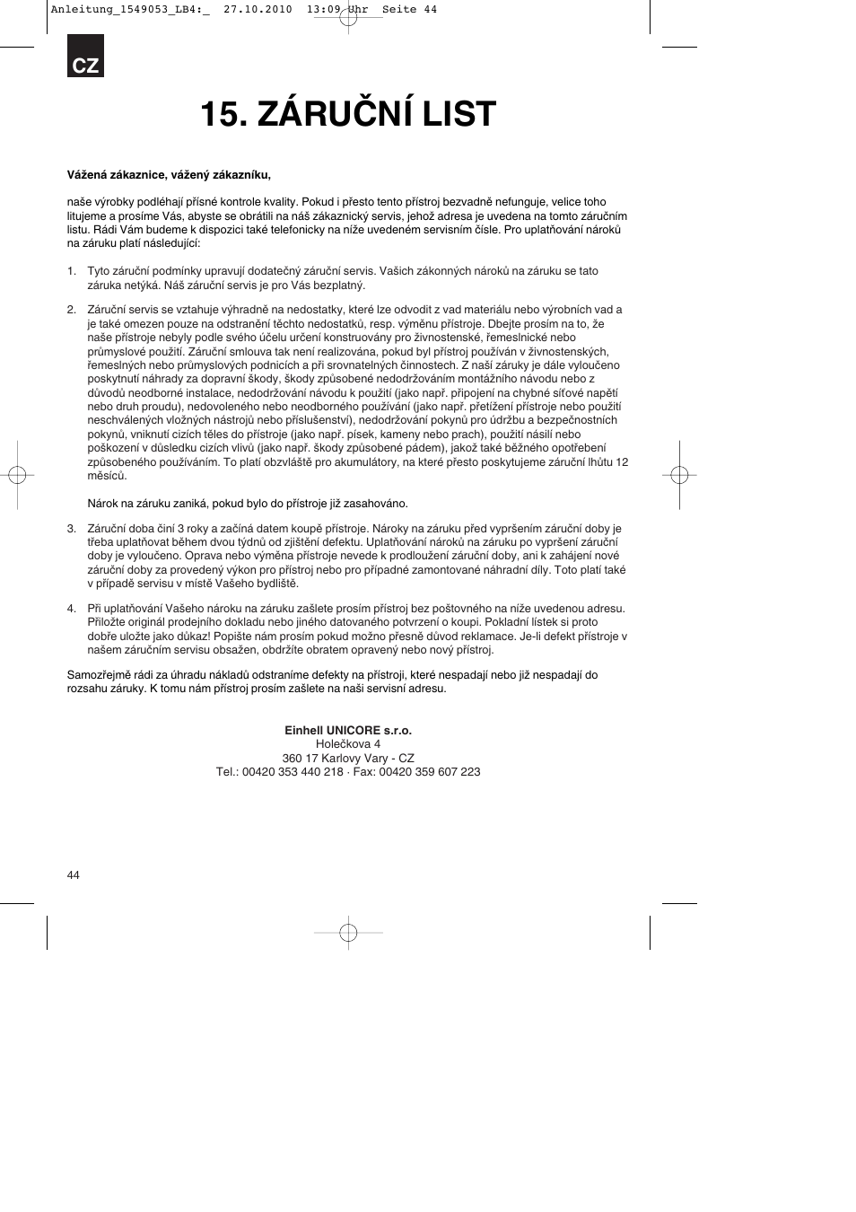 Záruční list | Parkside PESG 120 A1 User Manual | Page 44 / 80