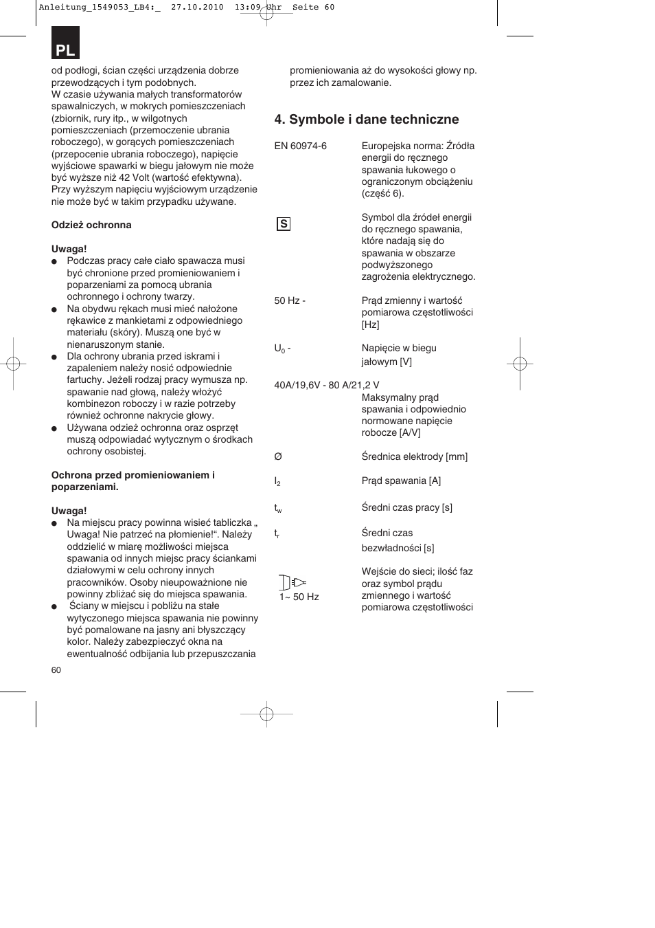 Symbole i dane techniczne | Parkside PESG 120 A1 User Manual | Page 60 / 80