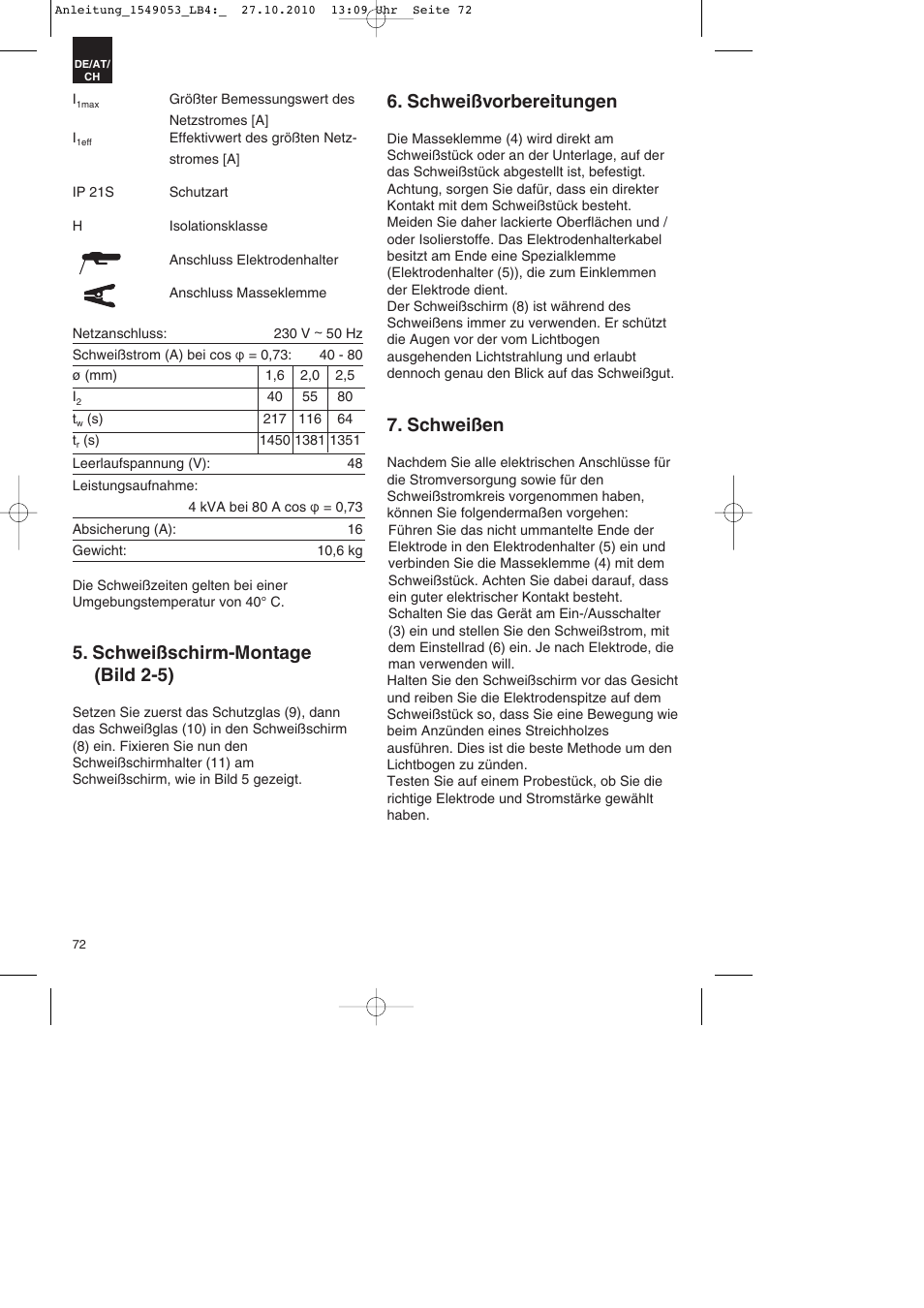 Schweißschirm-montage (bild 2-5), Schweißvorbereitungen, Schweißen | Parkside PESG 120 A1 User Manual | Page 72 / 80
