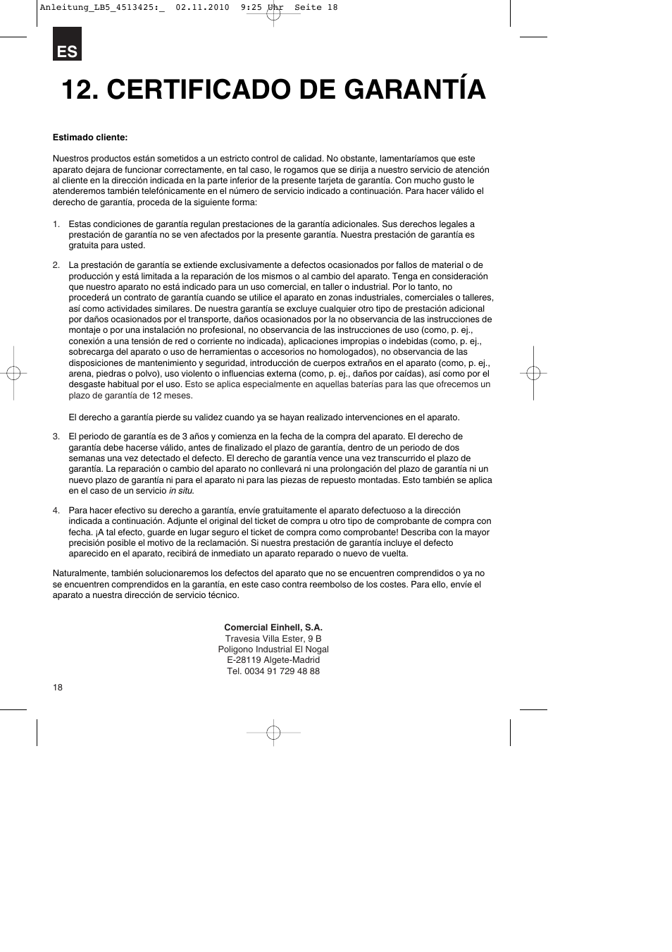 Certificado de garantía | Parkside PASS 3.6 A1 User Manual | Page 18 / 76