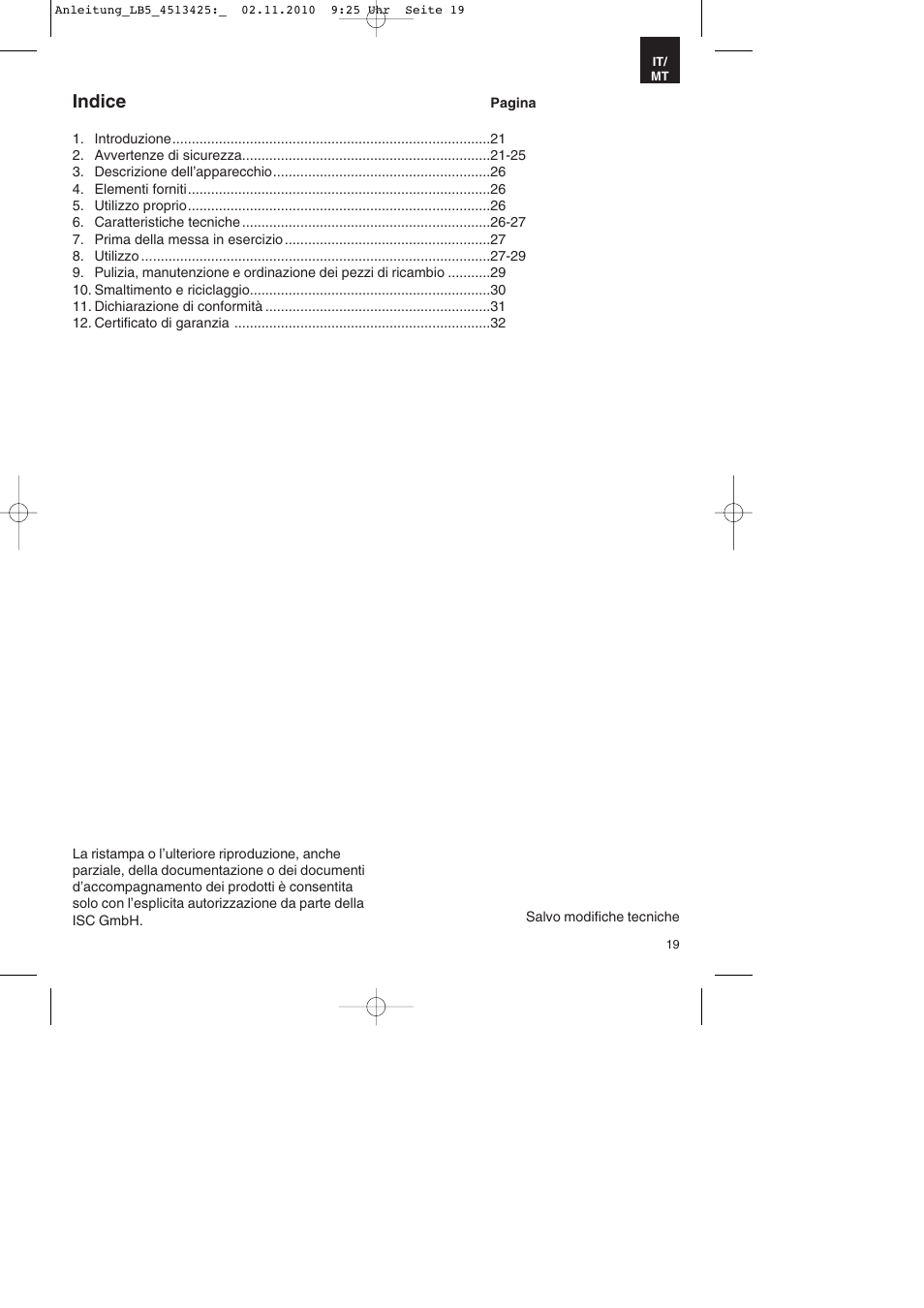 Indice | Parkside PASS 3.6 A1 User Manual | Page 19 / 76