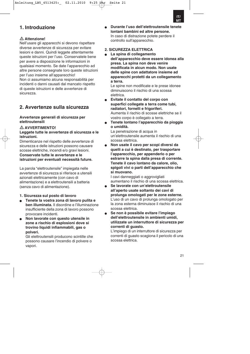 Introduzione, Avvertenze sulla sicurezza | Parkside PASS 3.6 A1 User Manual | Page 21 / 76
