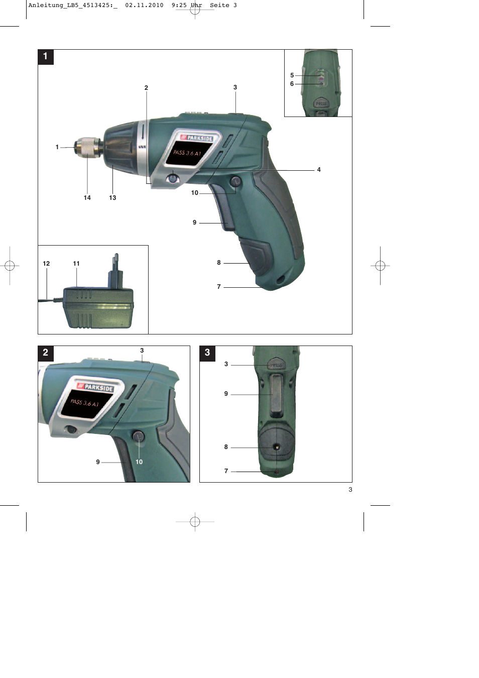 Parkside PASS 3.6 A1 User Manual | Page 3 / 76