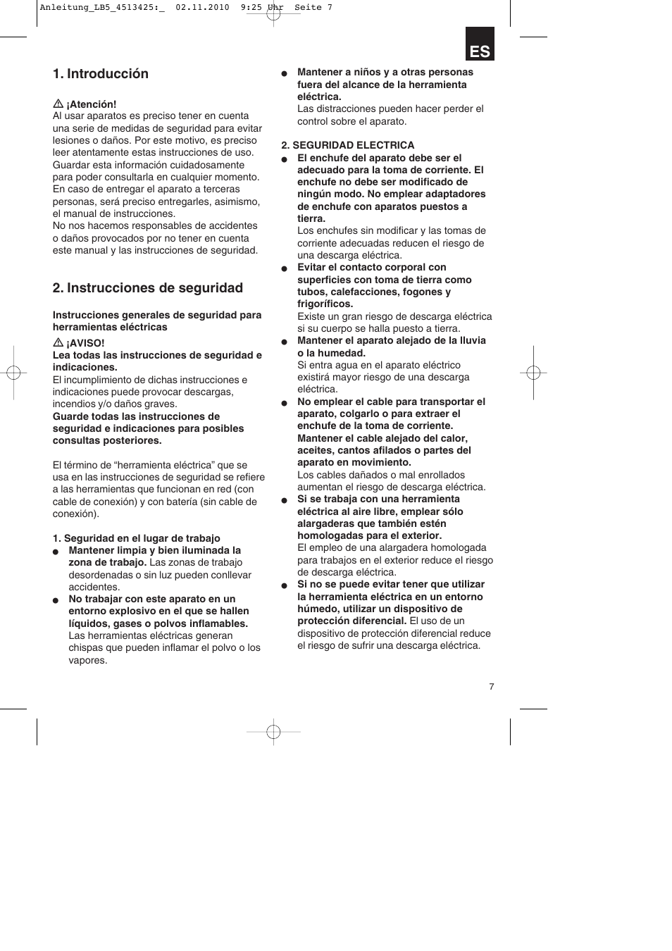 Introducción, Instrucciones de seguridad | Parkside PASS 3.6 A1 User Manual | Page 7 / 76