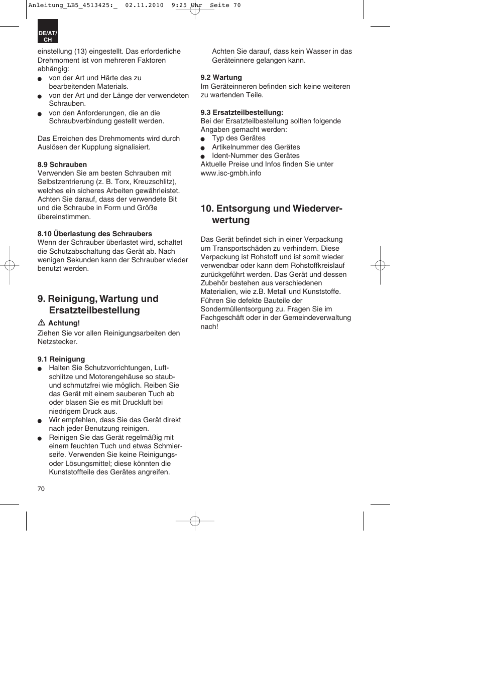 Reinigung, wartung und ersatzteilbestellung, Entsorgung und wiederver- wertung | Parkside PASS 3.6 A1 User Manual | Page 70 / 76