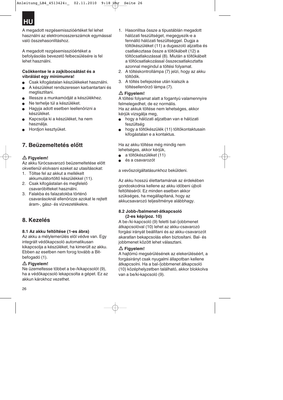 Beüzemeltetés előtt, Kezelés | Parkside PASS 3.6 A1 User Manual | Page 26 / 100