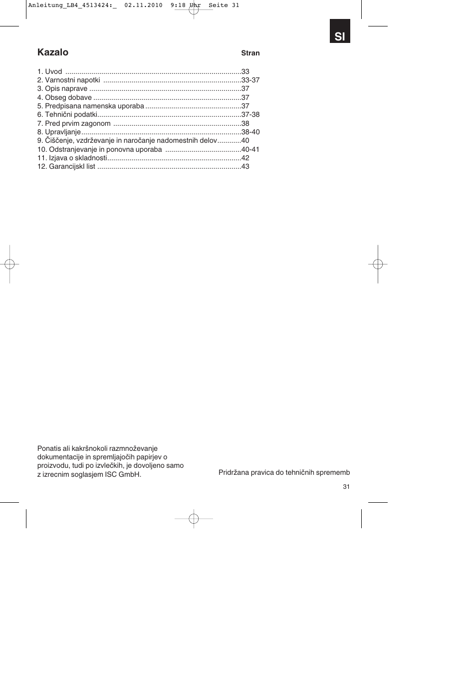 Kazalo | Parkside PASS 3.6 A1 User Manual | Page 31 / 100