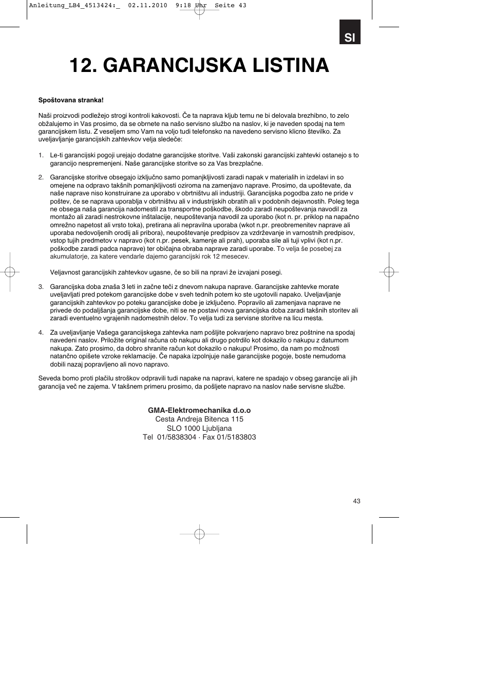 Garancijska listina | Parkside PASS 3.6 A1 User Manual | Page 43 / 100