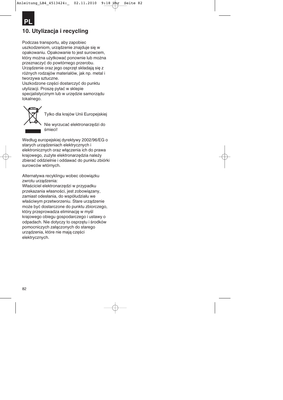 Utylizacja i recycling | Parkside PASS 3.6 A1 User Manual | Page 82 / 100