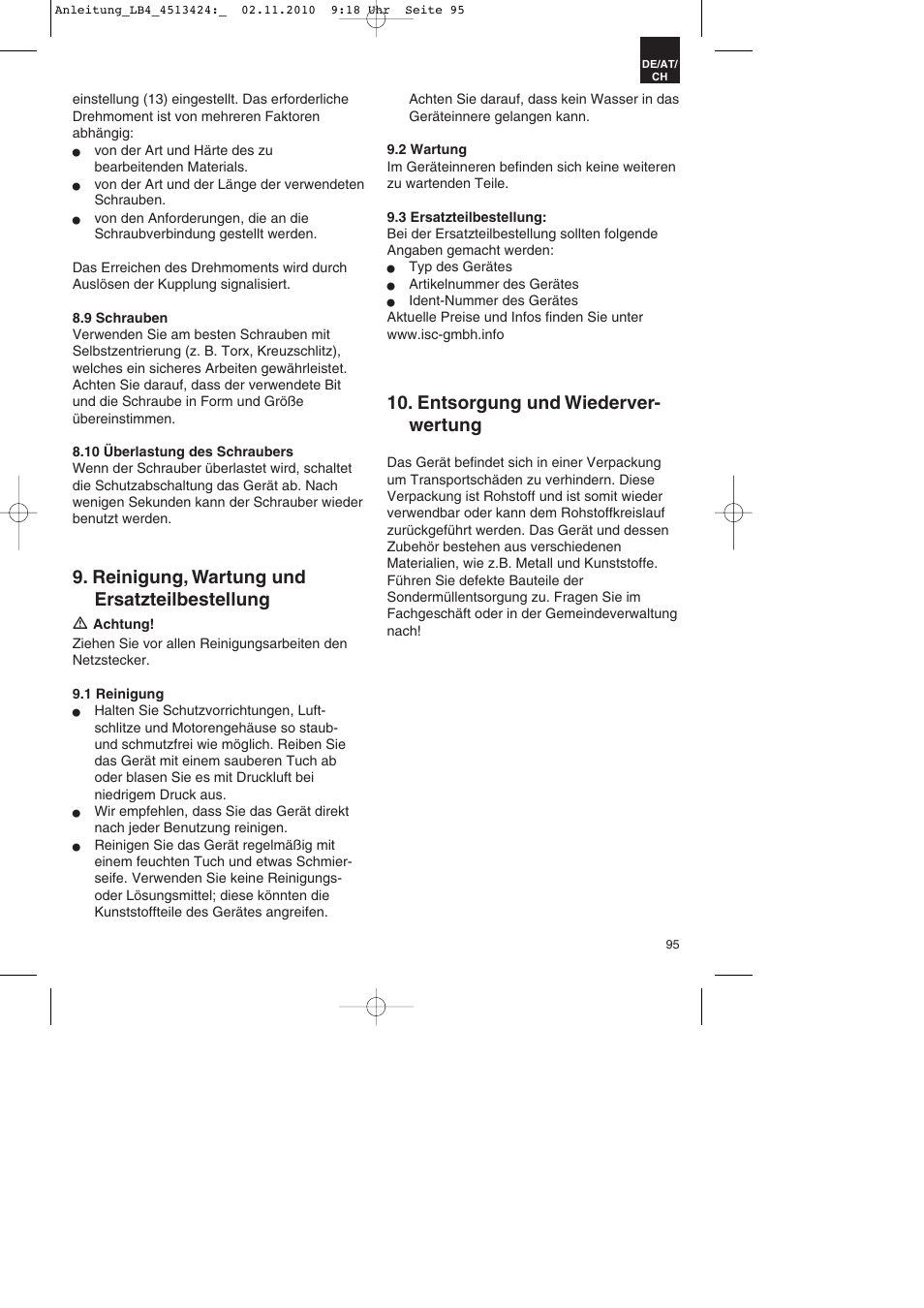 Reinigung, wartung und ersatzteilbestellung, Entsorgung und wiederver- wertung | Parkside PASS 3.6 A1 User Manual | Page 95 / 100