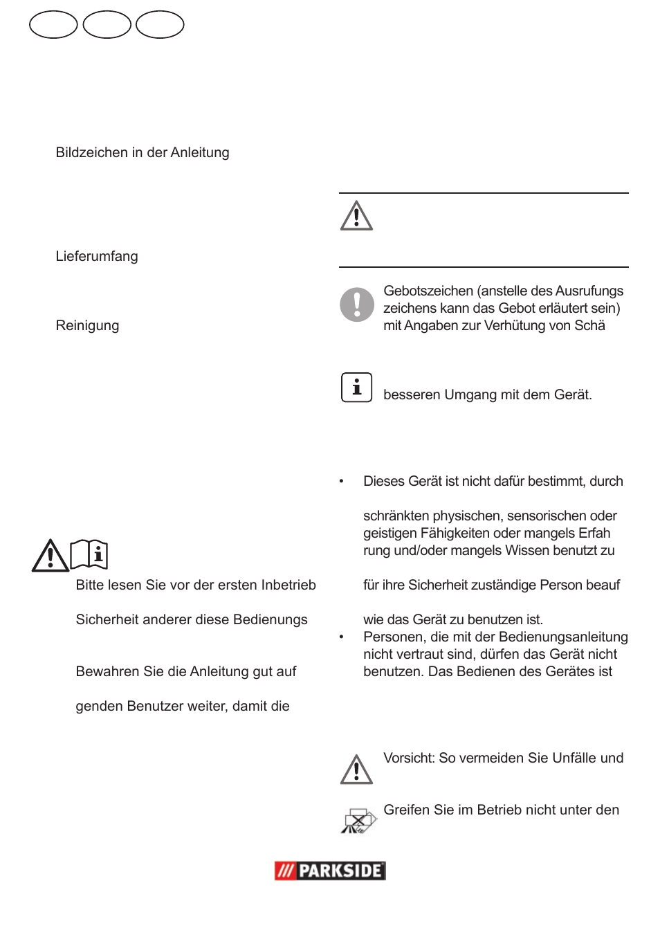 De at ch, Sicherheitshinweise, Originalbetriebsanleitung inhalt | Parkside  PPC 30 User Manual | Page 20 / 28