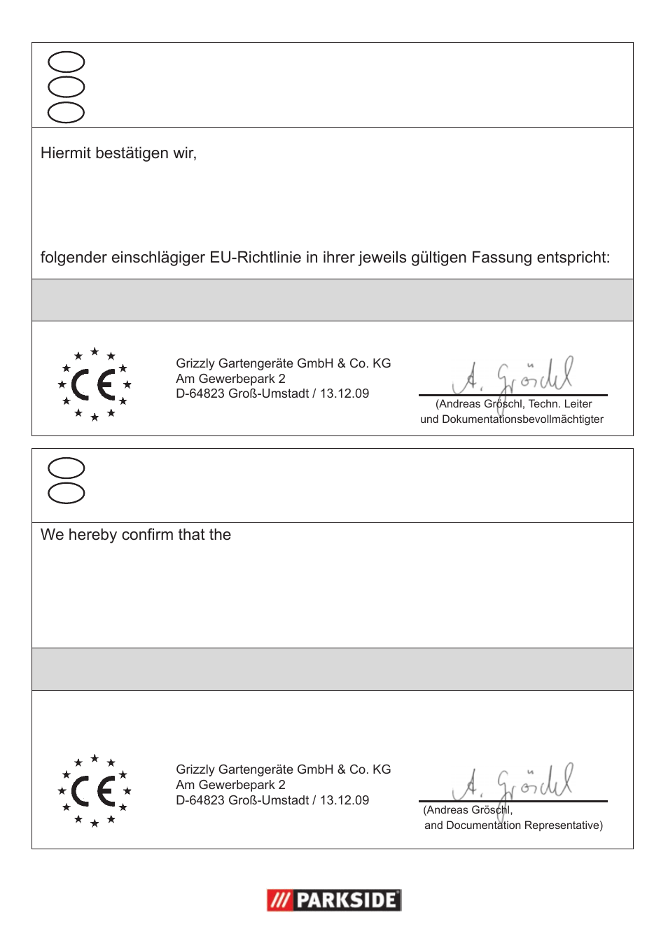 Eg-konformitätserklärung, Eu declaration of conformity | Parkside  PPC 30 User Manual | Page 24 / 28
