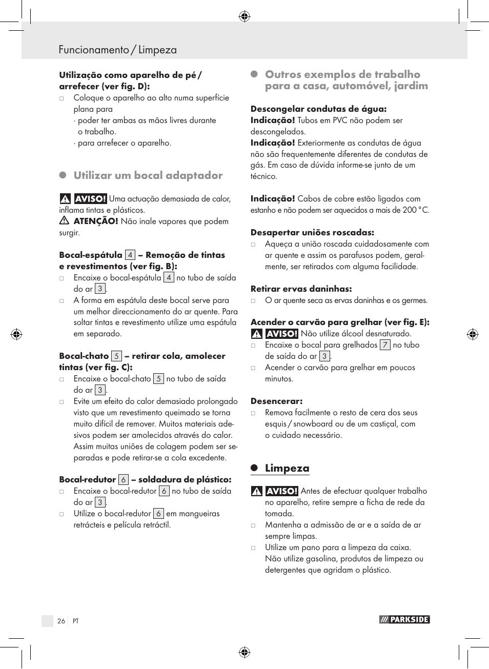 Funcionamento / limpeza, Utilizar um bocal adaptador, Limpeza | Parkside PHLG 2000 B1 User Manual | Page 25 / 44