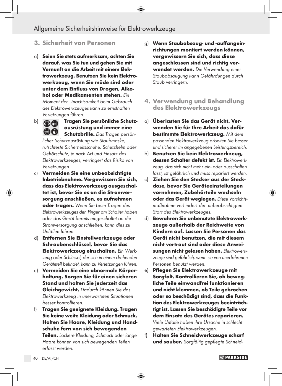 Sicherheit von personen, Verwendung und behandlung des elektrowerkzeugs | Parkside PHLG 2000 B1 User Manual | Page 39 / 44