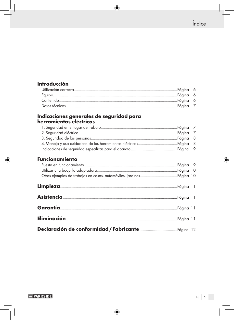 Índice, Introducción, Funcionamiento | Limpieza, Asistencia, Garantía, Eliminación, Declaración de conformidad / fabricante | Parkside PHLG 2000 B1 User Manual | Page 4 / 44