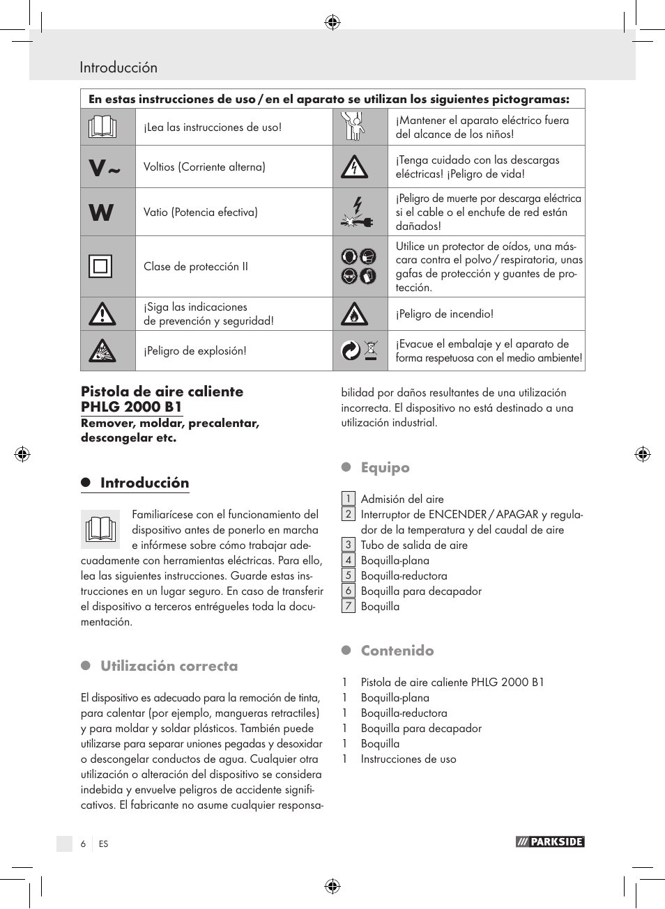 Introducción | Parkside PHLG 2000 B1 User Manual | Page 5 / 44