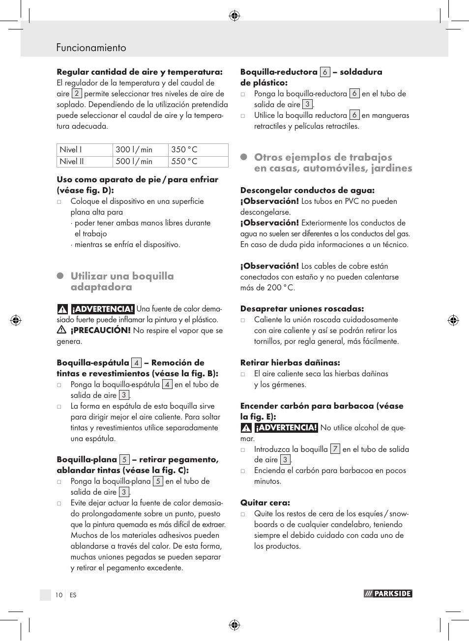 Funcionamiento, Utilizar una boquilla adaptadora | Parkside PHLG 2000 B1 User Manual | Page 9 / 44