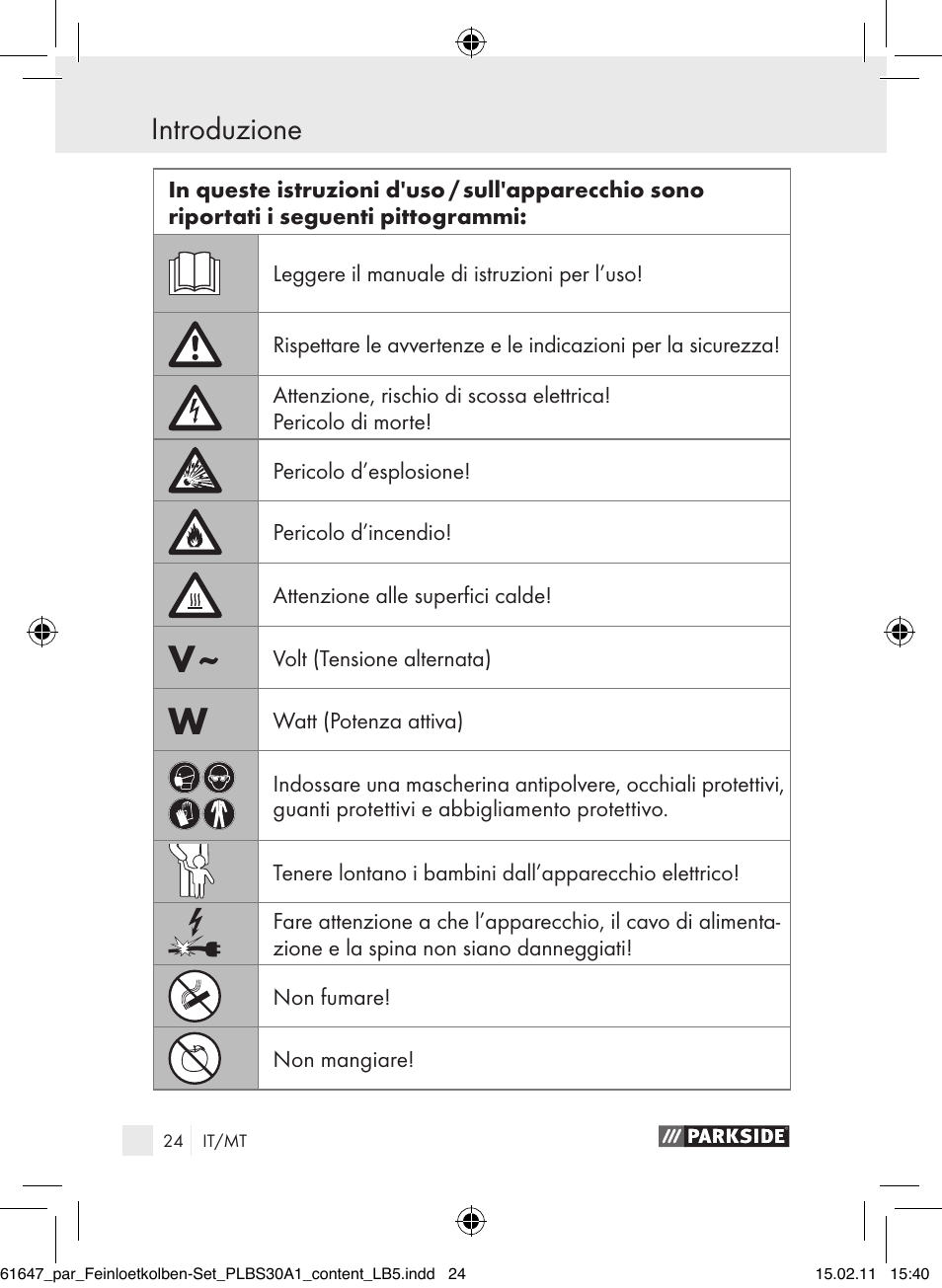 Introduzione | Parkside PLBS 30 A1 User Manual | Page 23 / 89