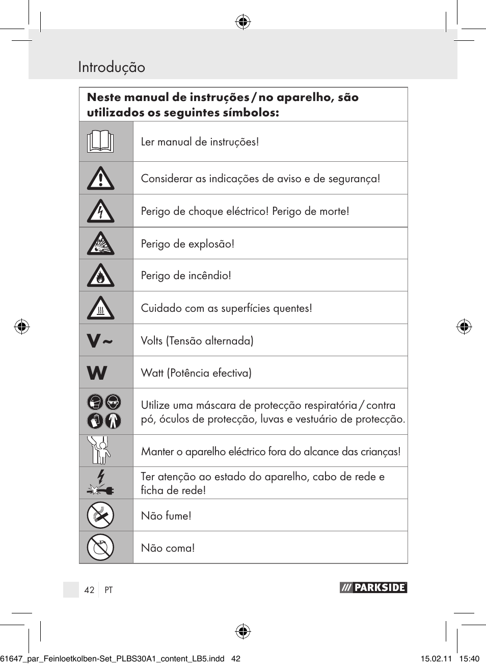Introdução | Parkside PLBS 30 A1 User Manual | Page 41 / 89