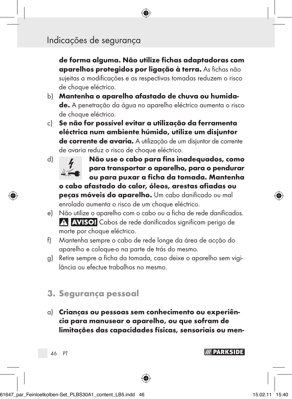 Indicações de segurança, Segurança pessoal | Parkside PLBS 30 A1 User Manual | Page 45 / 89