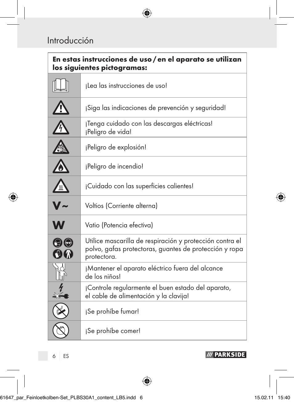 Introducción | Parkside PLBS 30 A1 User Manual | Page 5 / 89