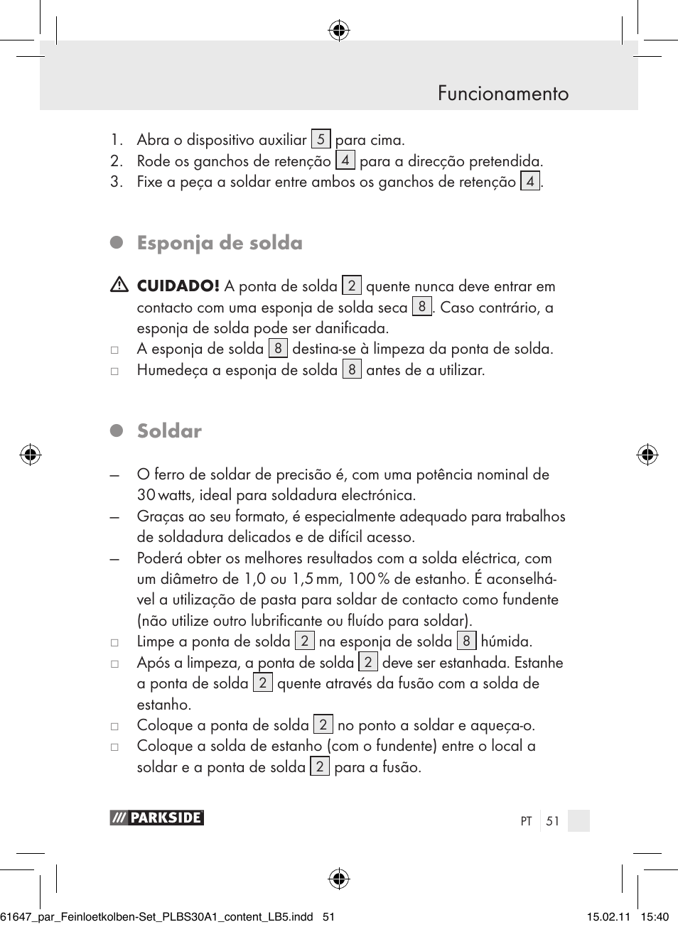 Funcionamento, Esponja de solda, Soldar | Parkside PLBS 30 A1 User Manual | Page 50 / 89