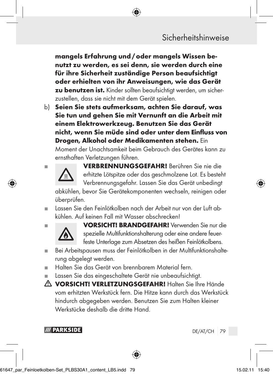 Sicherheitshinweise | Parkside PLBS 30 A1 User Manual | Page 78 / 89