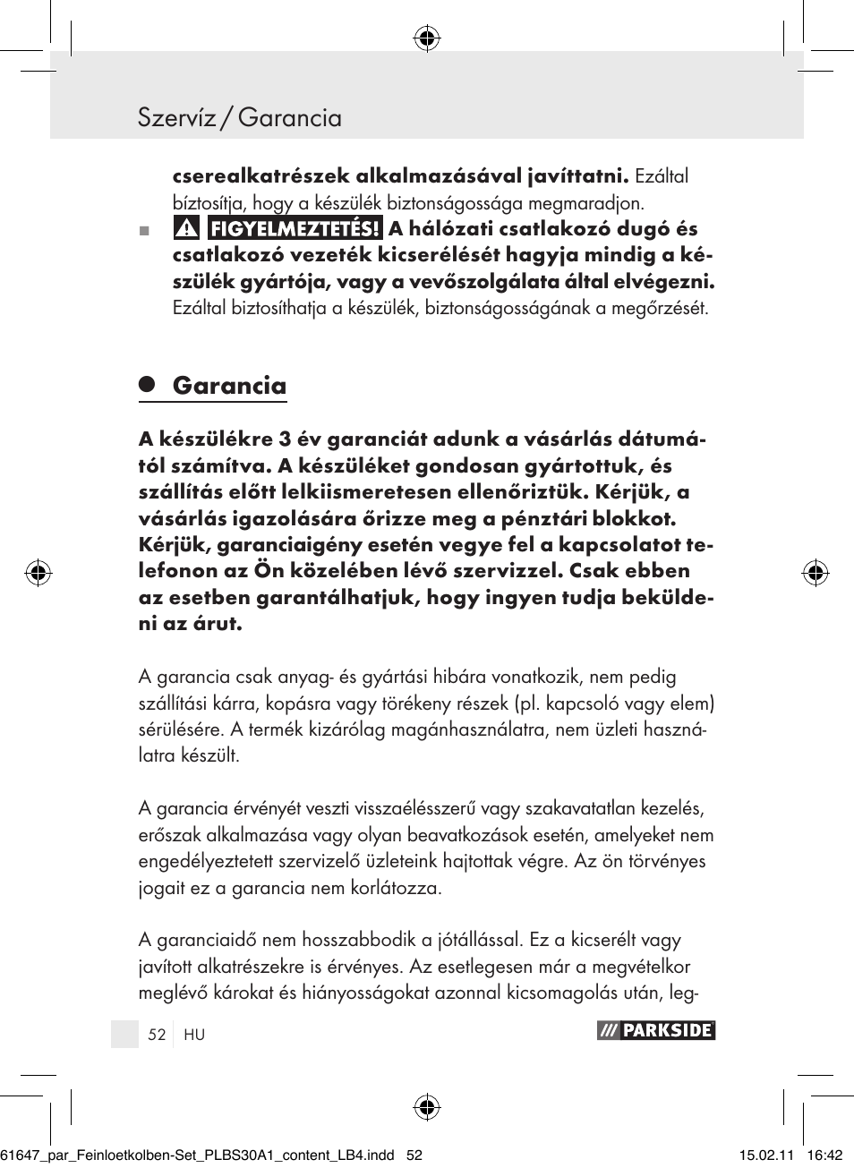 Garancia | Parkside PLBS 30 A1 User Manual | Page 51 / 121