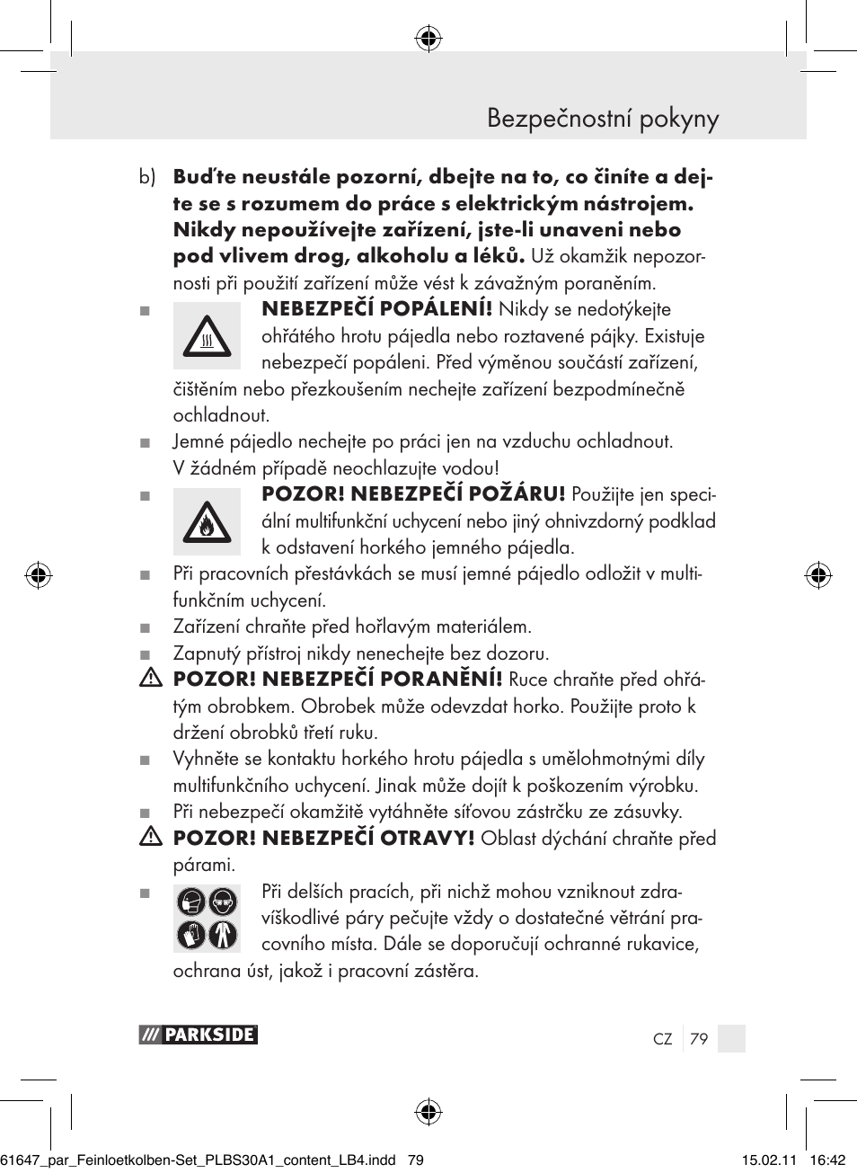 Bezpečnostní pokyny | Parkside PLBS 30 A1 User Manual | Page 78 / 121