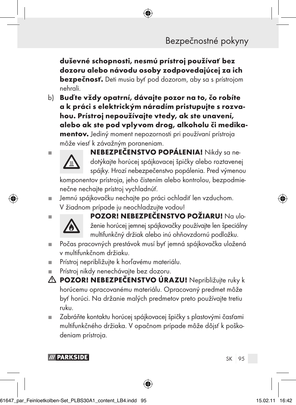 Bezpečnostné pokyny | Parkside PLBS 30 A1 User Manual | Page 94 / 121