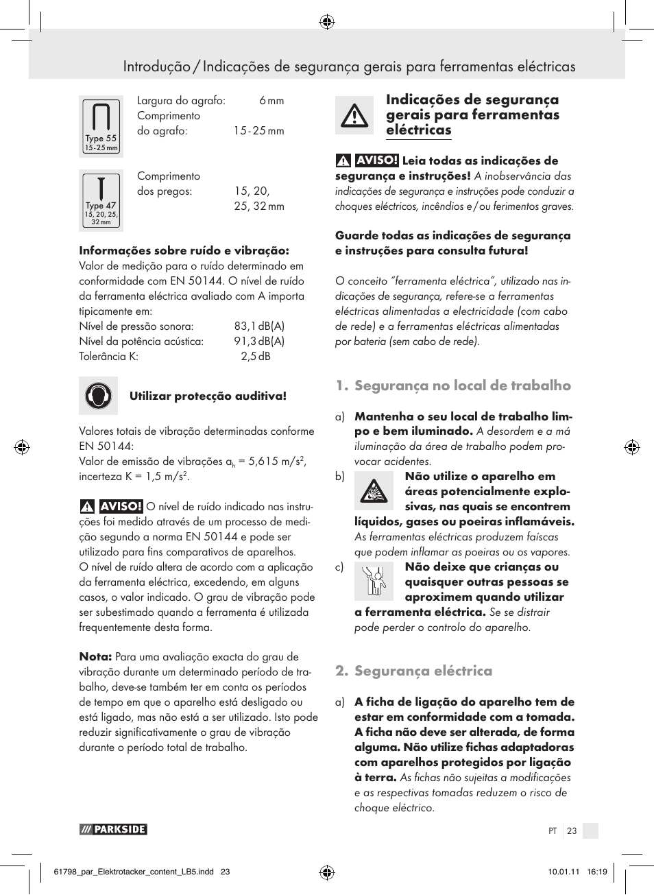 Segurança no local de trabalho, Segurança eléctrica | Parkside PET 25 A1 User Manual | Page 22 / 44