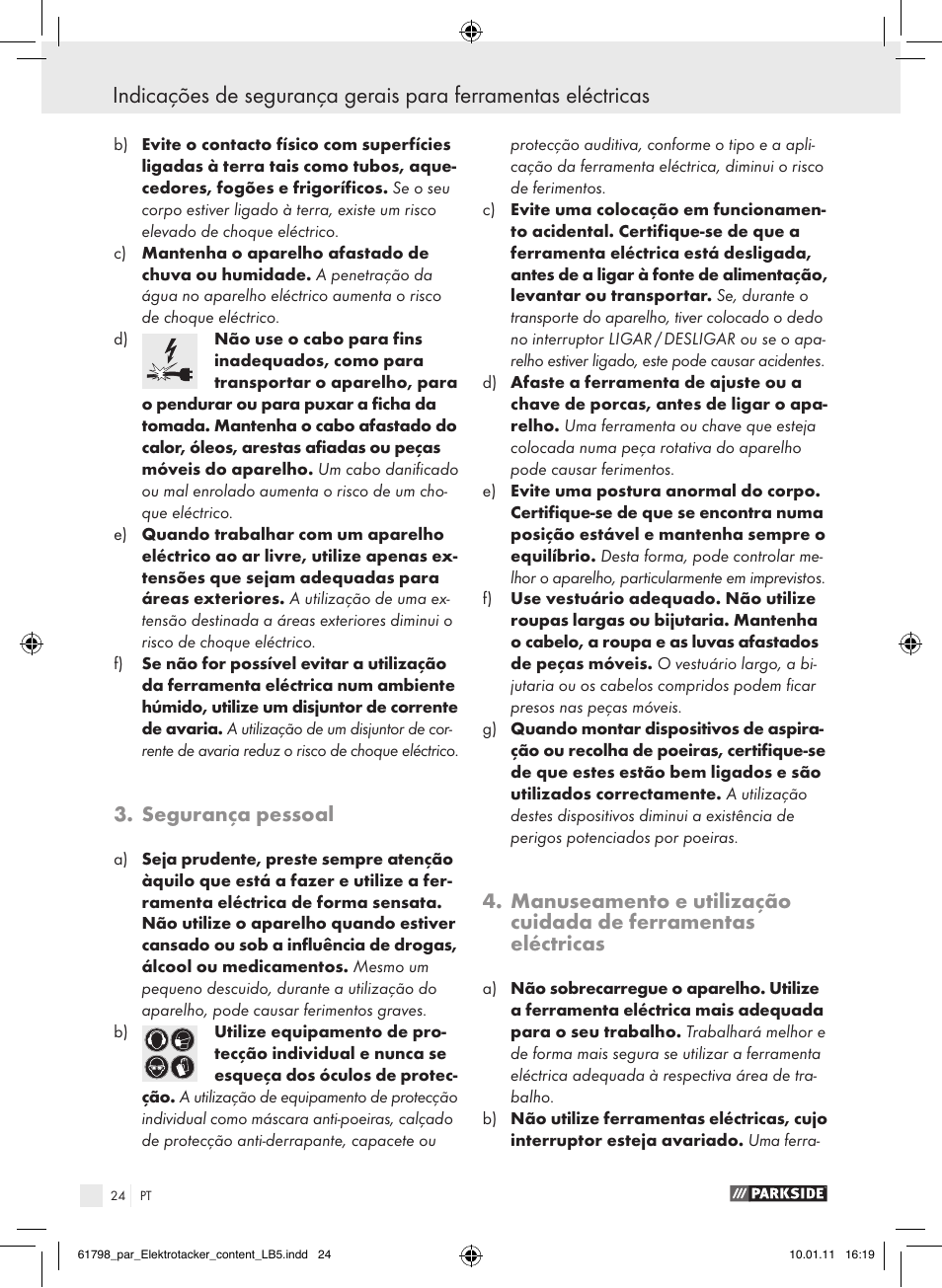 Segurança pessoal | Parkside PET 25 A1 User Manual | Page 23 / 44