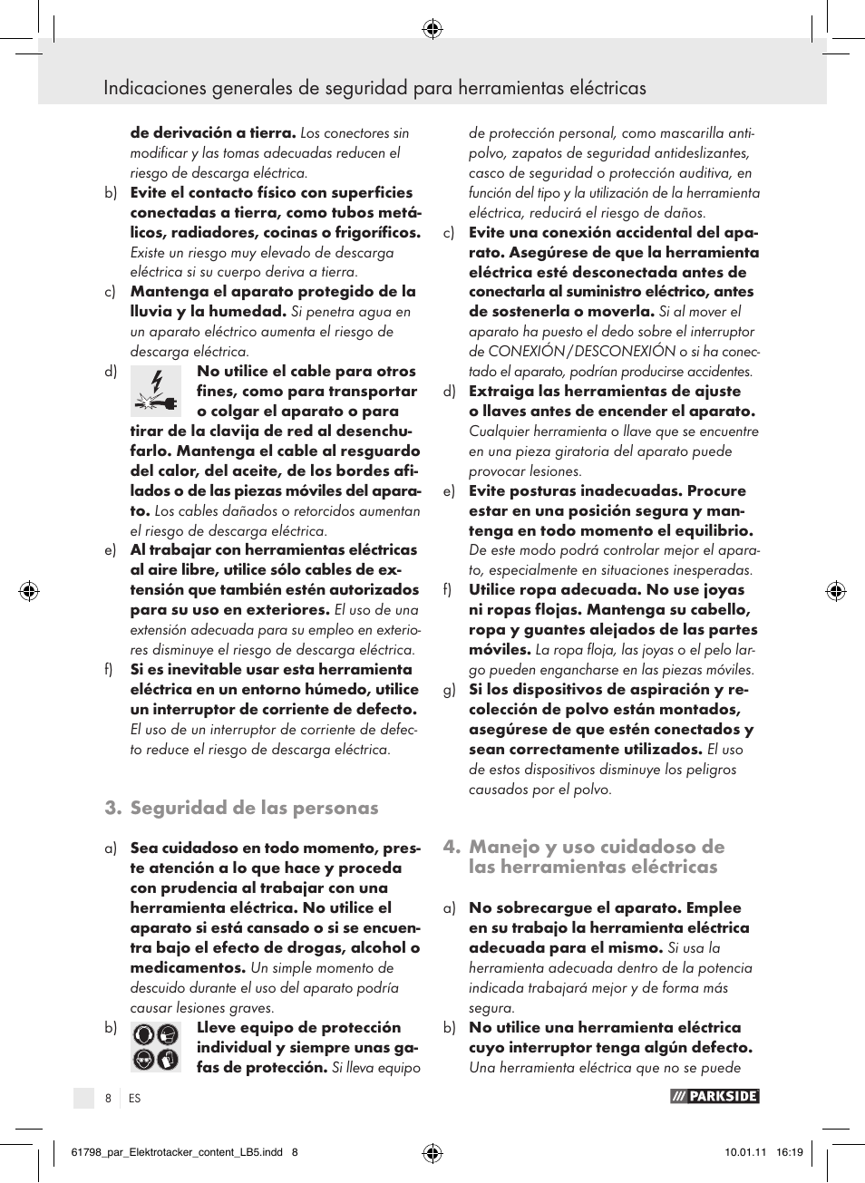 Seguridad de las personas | Parkside PET 25 A1 User Manual | Page 7 / 44