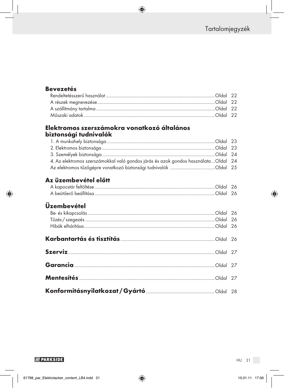 Tartalomjegyzék | Parkside PET 25 A1 User Manual | Page 20 / 60