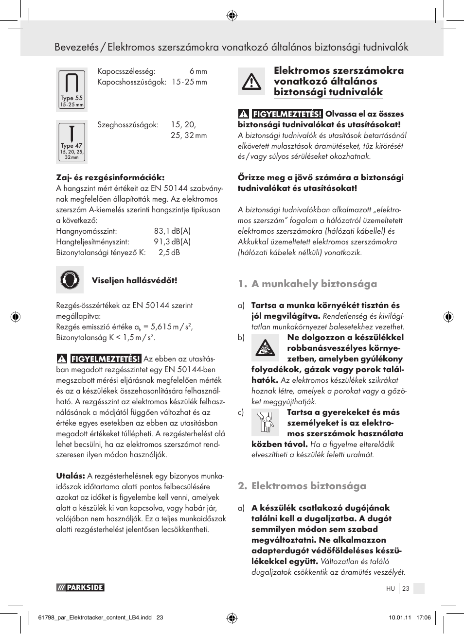 A munkahely biztonsága, Elektromos biztonsága | Parkside PET 25 A1 User Manual | Page 22 / 60