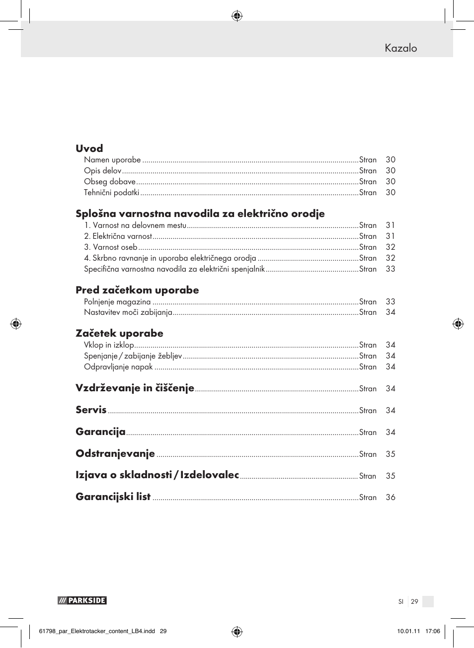 Kazalo | Parkside PET 25 A1 User Manual | Page 28 / 60