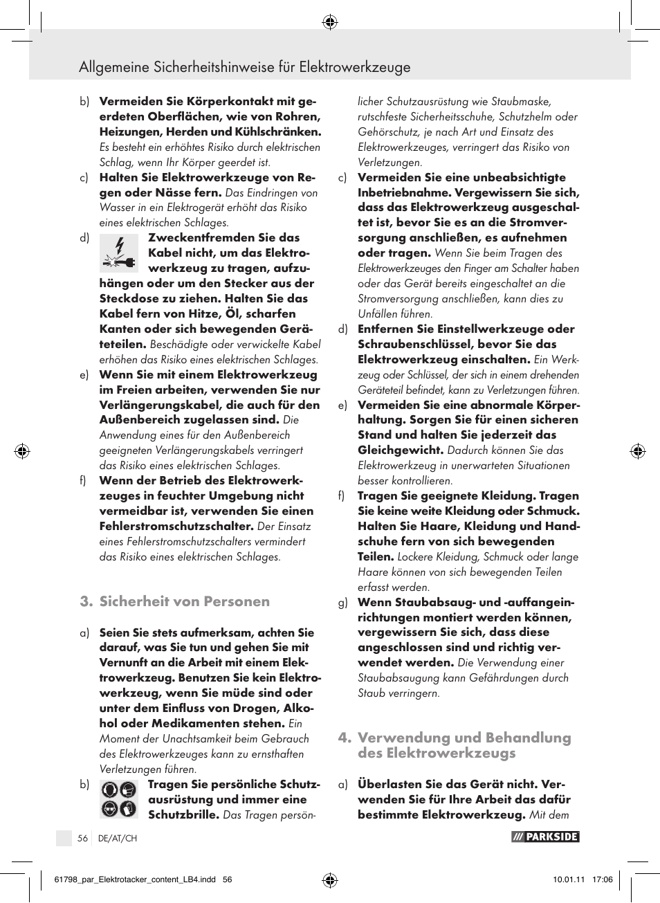 Sicherheit von personen, Verwendung und behandlung des elektrowerkzeugs | Parkside PET 25 A1 User Manual | Page 55 / 60
