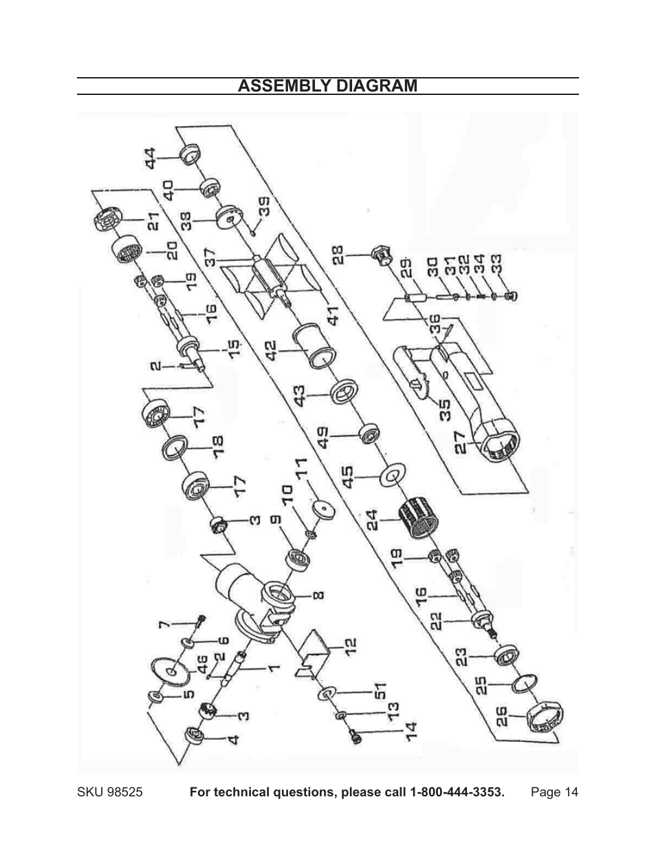 Assembly diagram | Harbor Freight Tools Model 98525 User Manual | Page 14 / 15