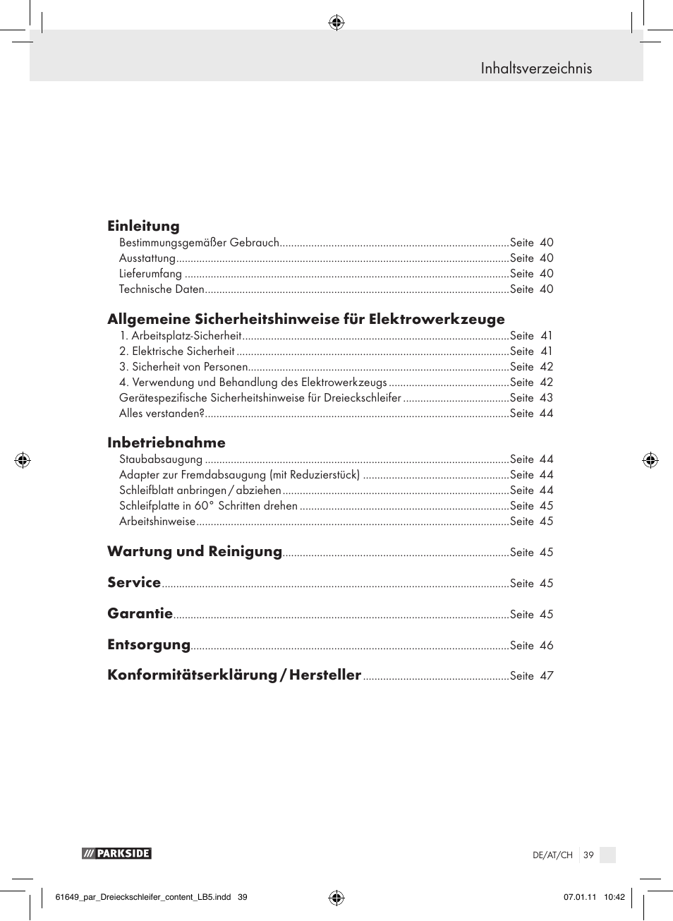 Parkside PDS 290 A1 User Manual | Page 38 / 47