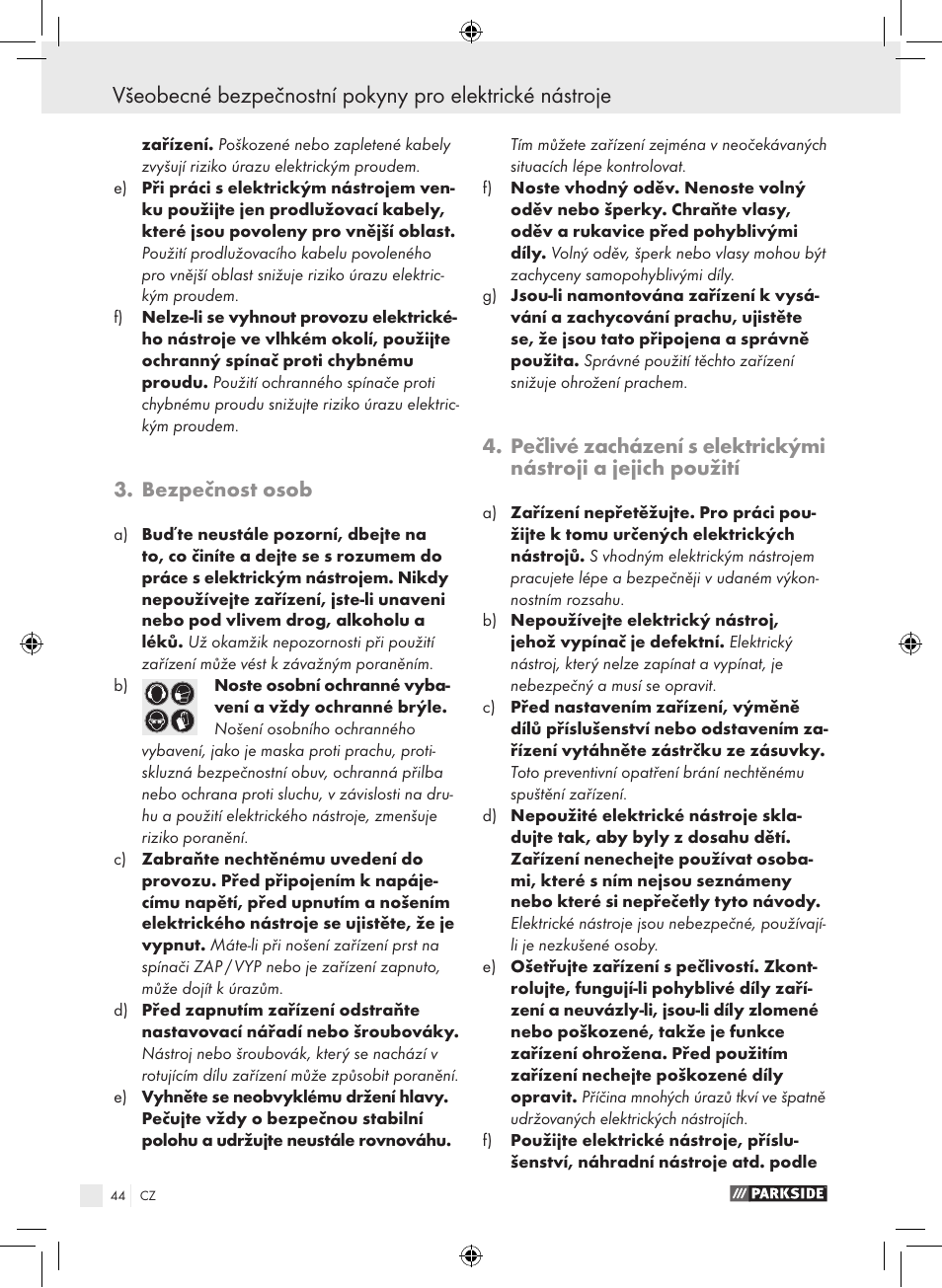 Bezpečnost osob | Parkside PDS 290 A1 User Manual | Page 43 / 65