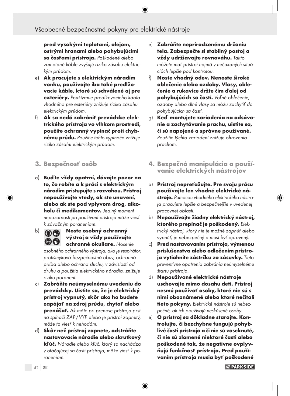 Bezpečnosť osôb | Parkside PDS 290 A1 User Manual | Page 51 / 65