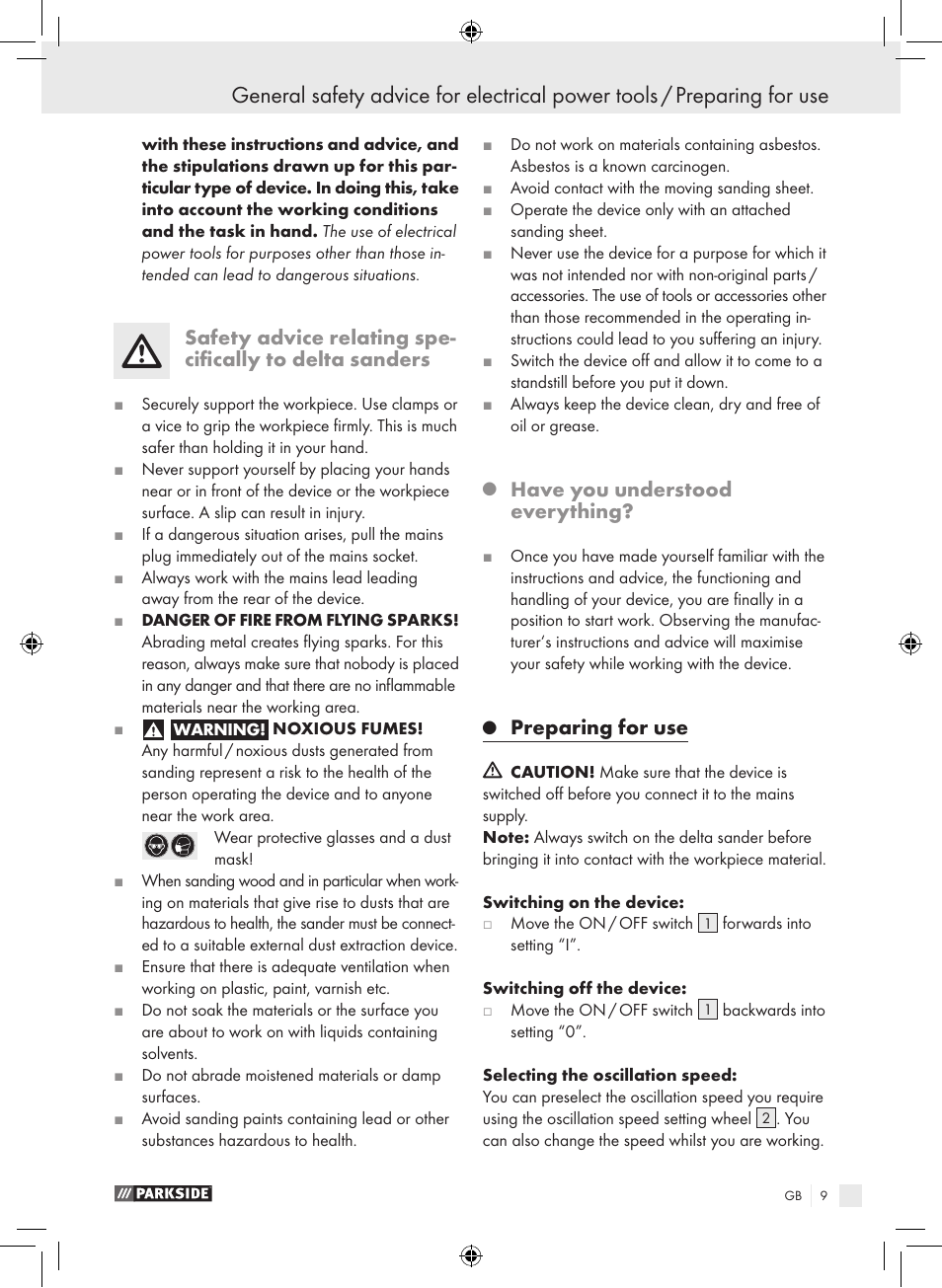 Have you understood everything, Preparing for use | Parkside PDS 290 A1 User Manual | Page 8 / 65