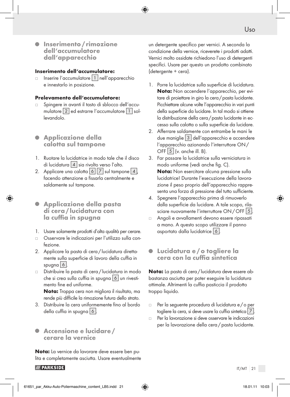Applicazione della calotta sul tampone, Accensione e lucidare / cerare la vernice | Parkside PAWP 18 A1 User Manual | Page 20 / 53