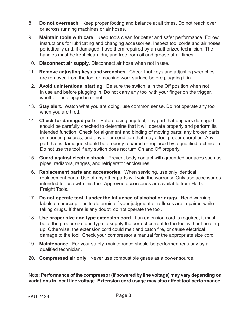 Harbor Freight Tools Model 2439 User Manual | Page 3 / 8