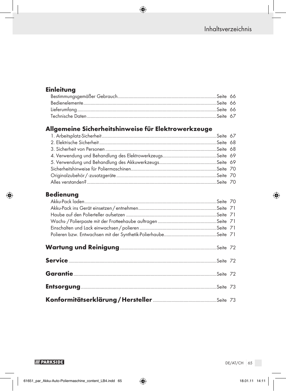 Parkside PAWP 18 A1 User Manual | Page 64 / 73