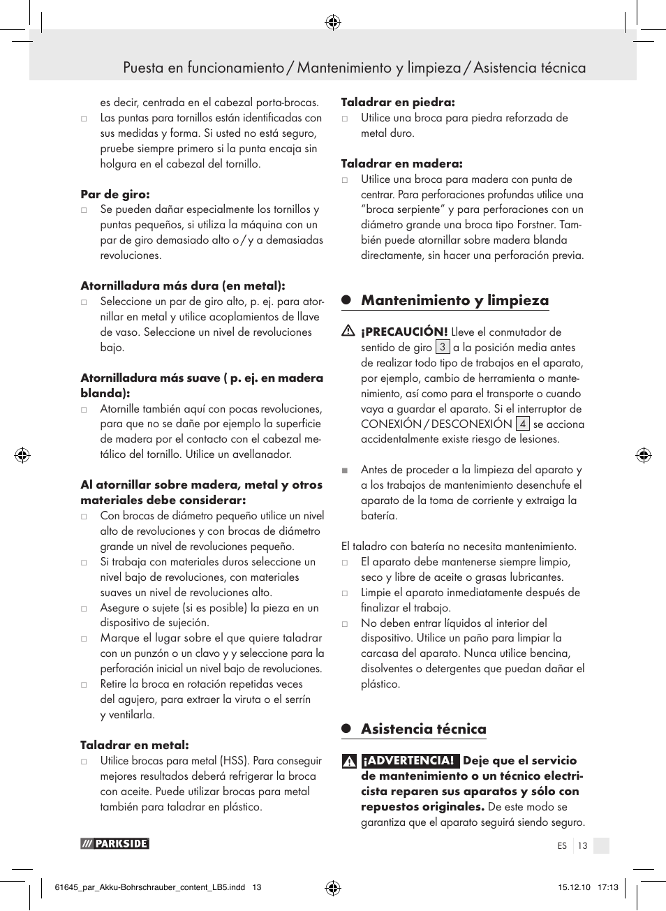 Mantenimiento y limpieza, Asistencia técnica | Parkside PABS 18 A1 User Manual | Page 12 / 61