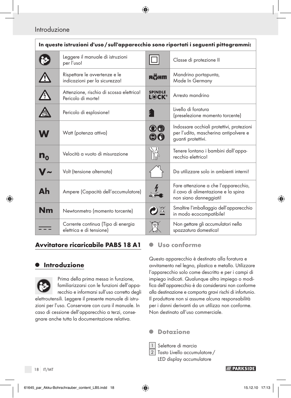 Introduzione | Parkside PABS 18 A1 User Manual | Page 17 / 61