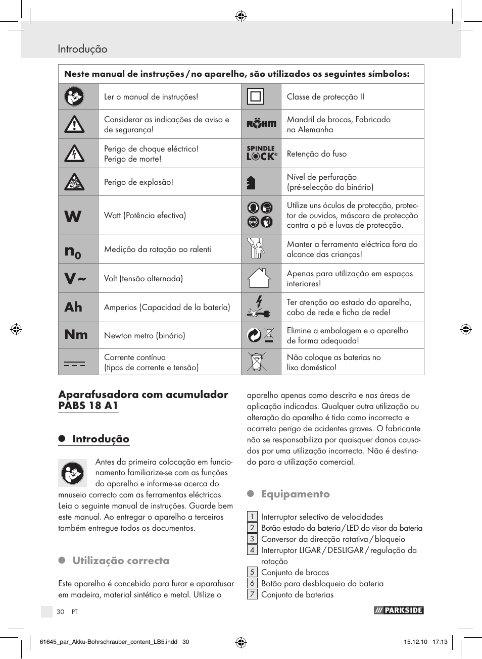 Introdução | Parkside PABS 18 A1 User Manual | Page 29 / 61