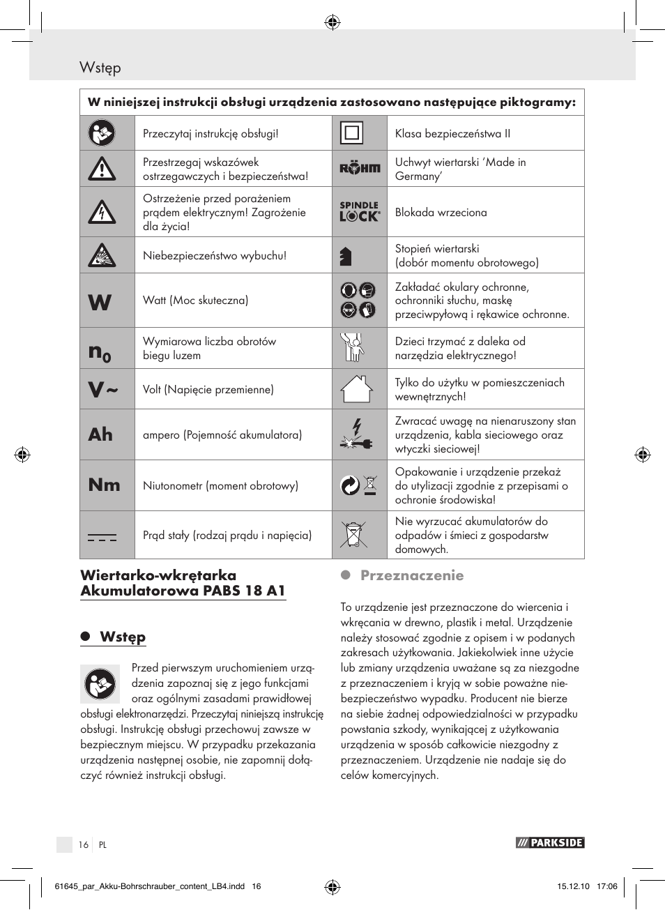 Wstęp | Parkside PABS 18 A1 User Manual | Page 15 / 79