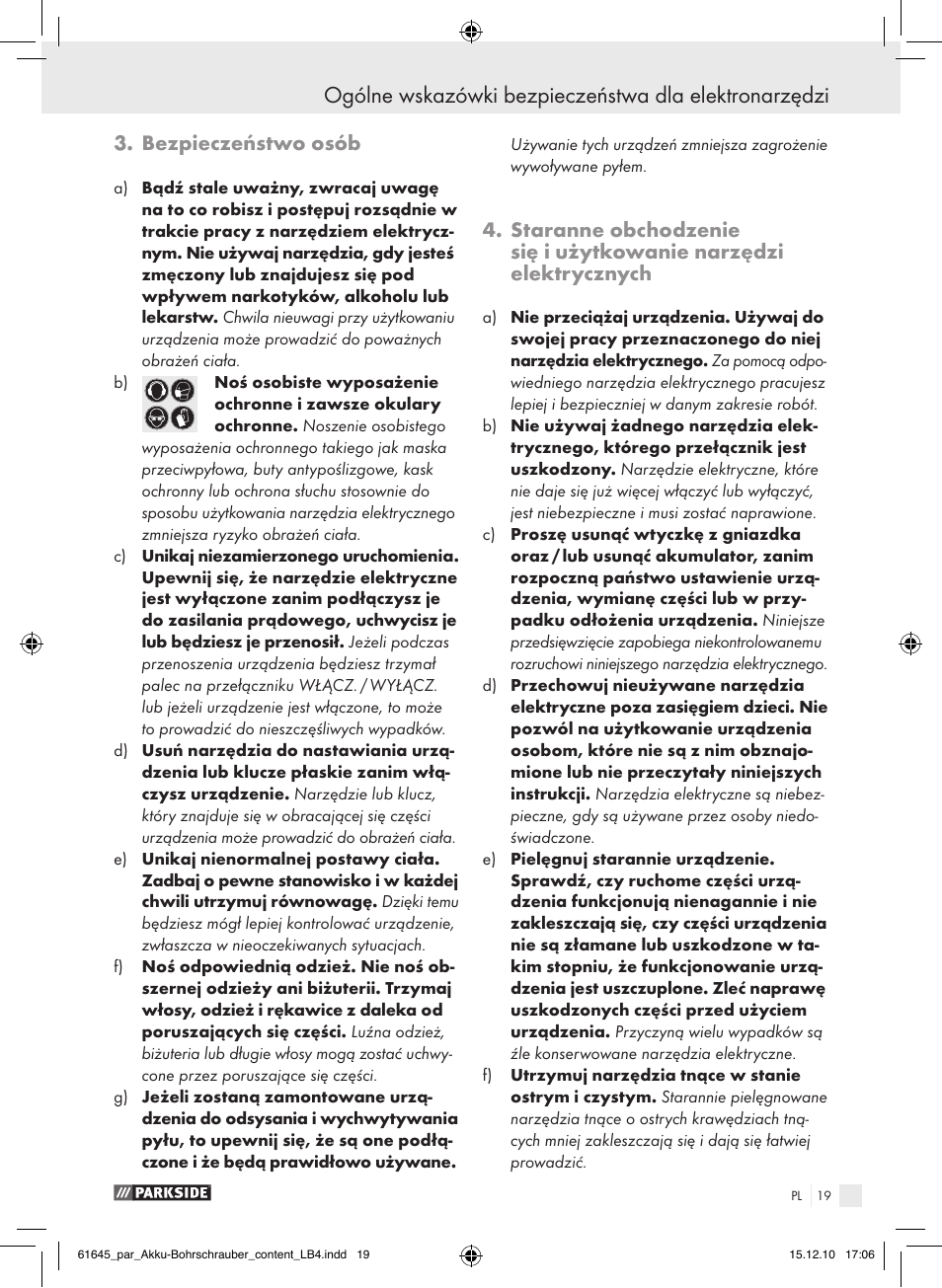 Bezpieczeństwo osób | Parkside PABS 18 A1 User Manual | Page 18 / 79